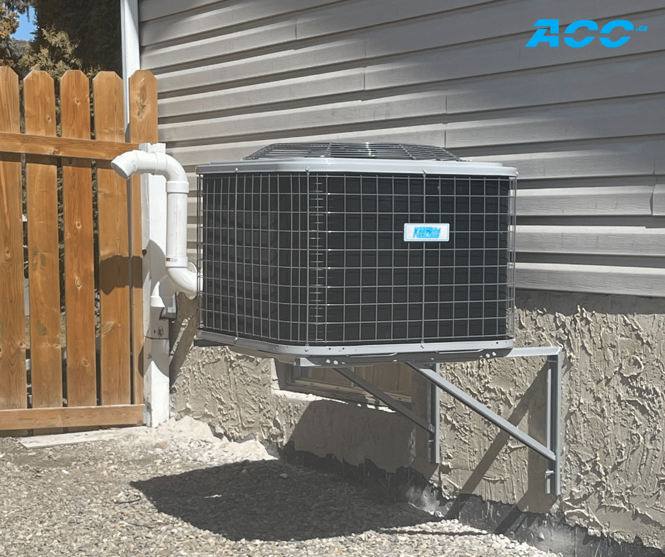 Calgary outdoors air conditioner on above ground bracket